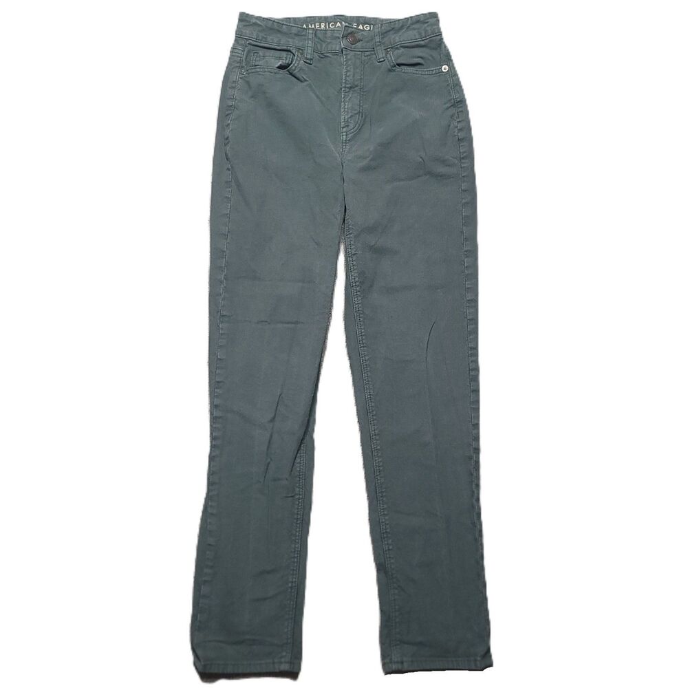 American Eagle Mom Straight Jean Womens 00 (24x27) Green Stretch Corduroy Pants